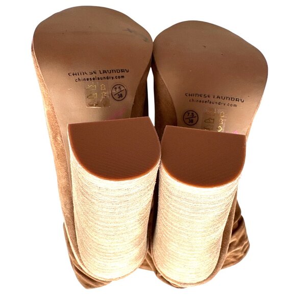 Chinese Laundry Boots Laurel Tan Suede Ankle Peep Toe Pull On Ruched Size 7.5 - Picture 6 of 8